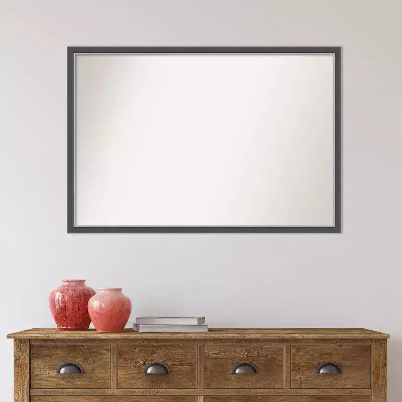 Miroir mural fin de salle de bain non biseauté Cadre en polystyrène noir, Fixation murale
