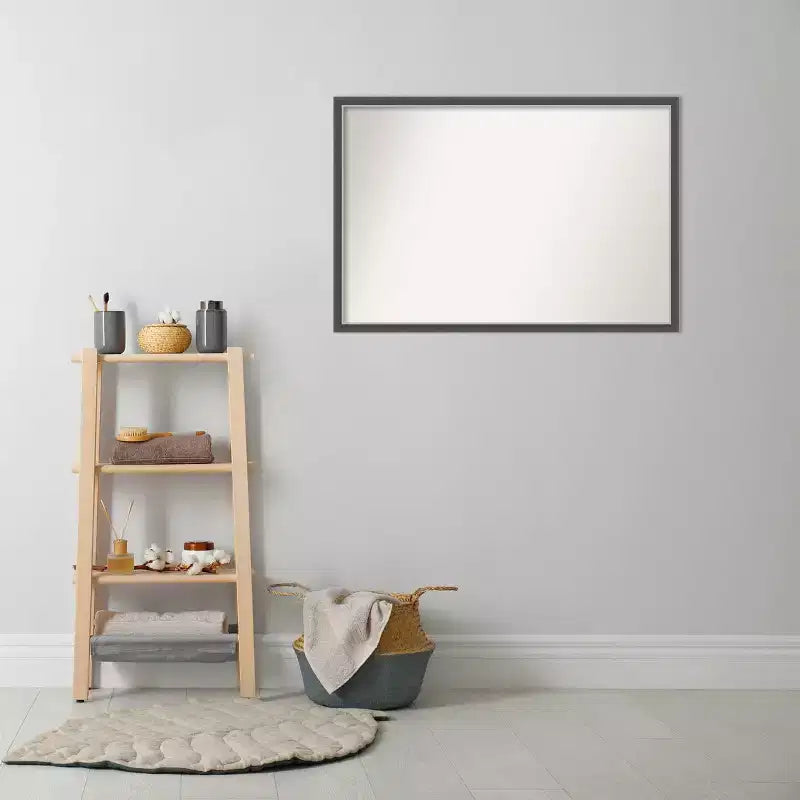 Miroir mural fin de salle de bain non biseauté Cadre en polystyrène noir, Fixation murale