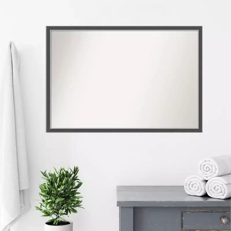 Miroir mural fin de salle de bain non biseauté Cadre en polystyrène noir, Fixation murale