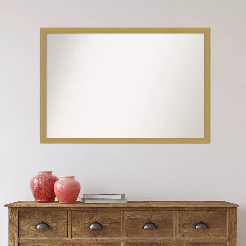 Miroir mural de salle de bain étroit non biseauté, rectangulaire, en or brossé