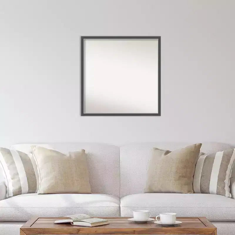 Miroir mural fin noir et argenté non biseauté, cadre carré moderne en polystyrène