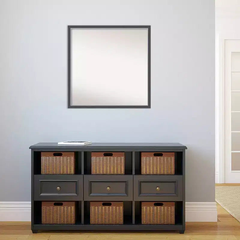 Miroir mural fin noir et argenté non biseauté, cadre carré moderne en polystyrène