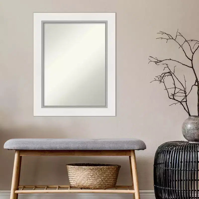 Miroir mural de salle de bain sans biseau, blanc, rectangulaire