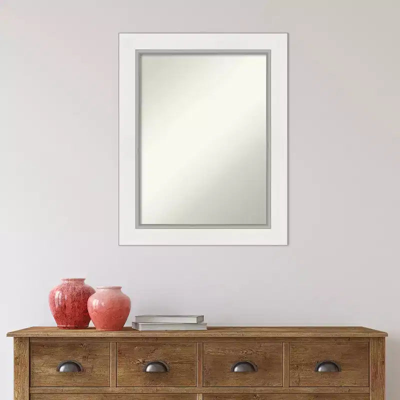 Miroir mural de salle de bain sans biseau, blanc, rectangulaire