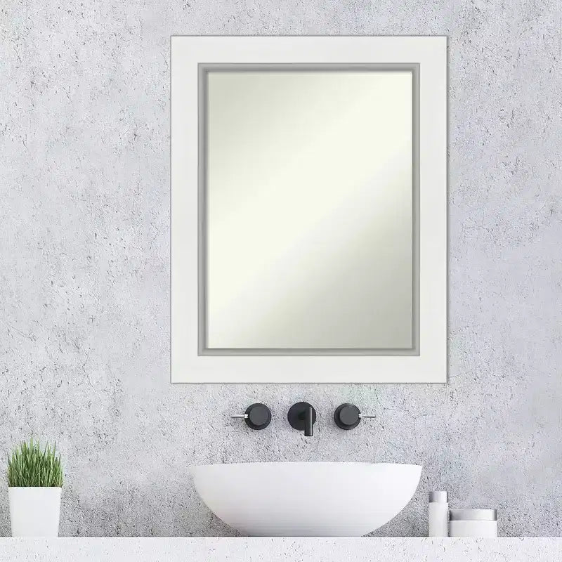 Miroir mural de salle de bain sans biseau, blanc, rectangulaire
