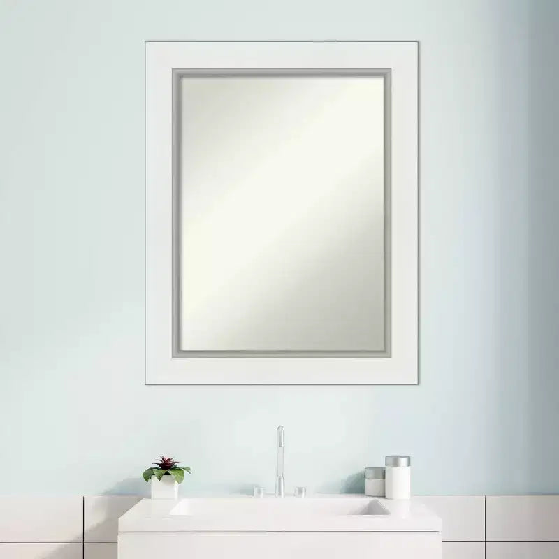 Miroir mural de salle de bain sans biseau, blanc, rectangulaire