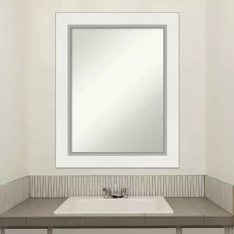 Miroir mural de salle de bain sans biseau, blanc, rectangulaire