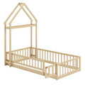 Costway Twin Size House Floor Bed with House-shaped Headboard Clothes Hanger without Slats Gray/Beige/Pink/White