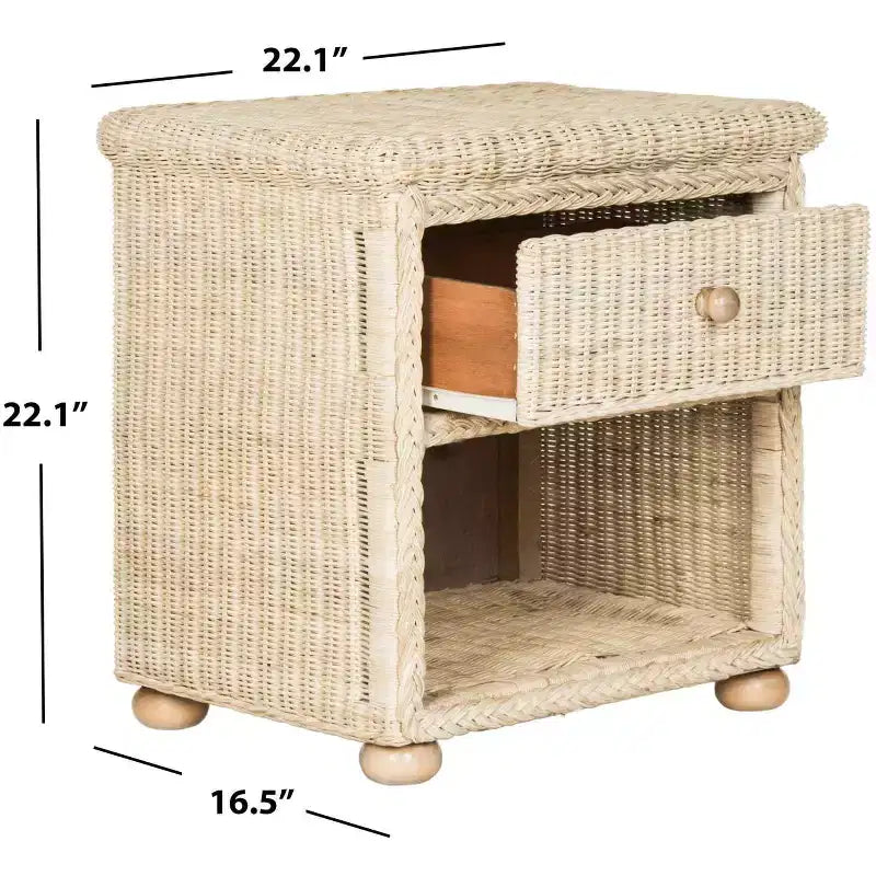 Table de chevet en osier blanchi