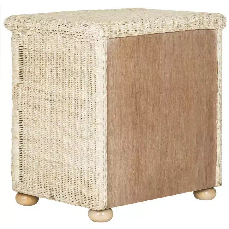 Table de chevet en osier blanchi