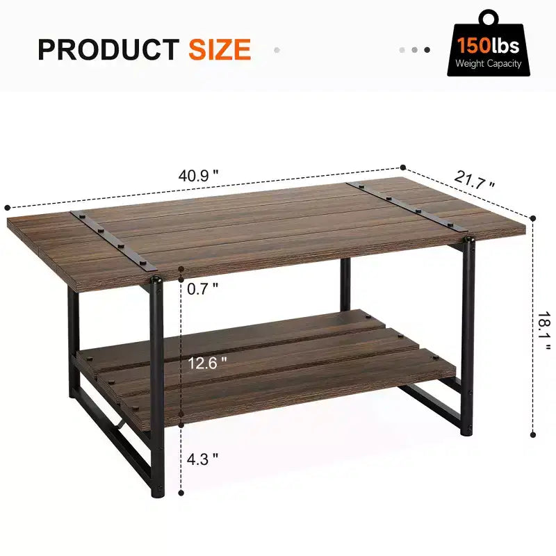 Table basse de ferme à double plateau avec étagères de rangement