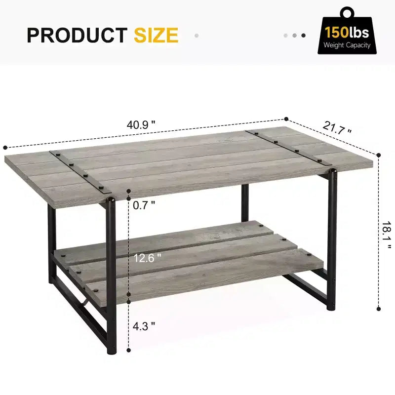 Table basse de ferme à double plateau avec étagères de rangement