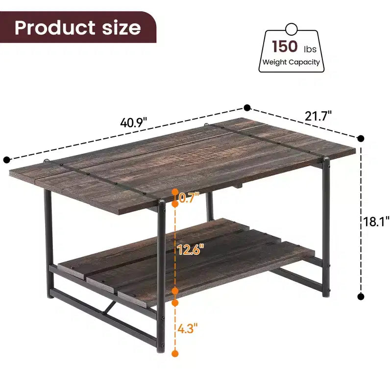Table basse de ferme à double plateau avec étagères de rangement
