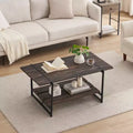41 Inch Double Tiered Farmhouse Coffee Table with Storage Shelves, Modern Rustic Metal Rectangular Living Room Coffee Table, Decorative Furniture