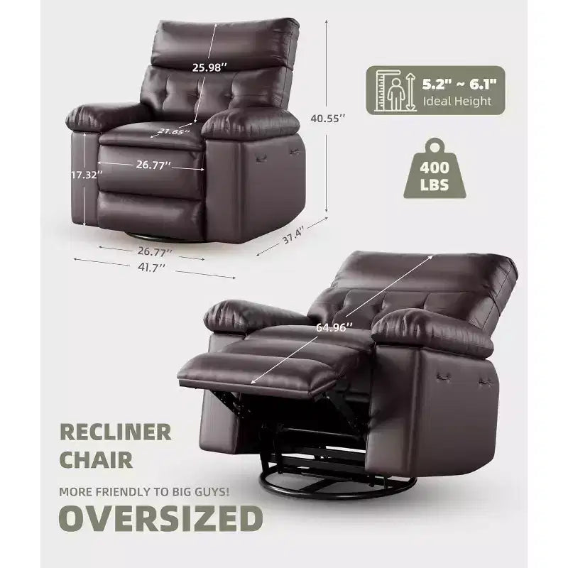 Fauteuil inclinable à bascule pivotant surdimensionné, large fauteuil inclinable manuel en cuir PU