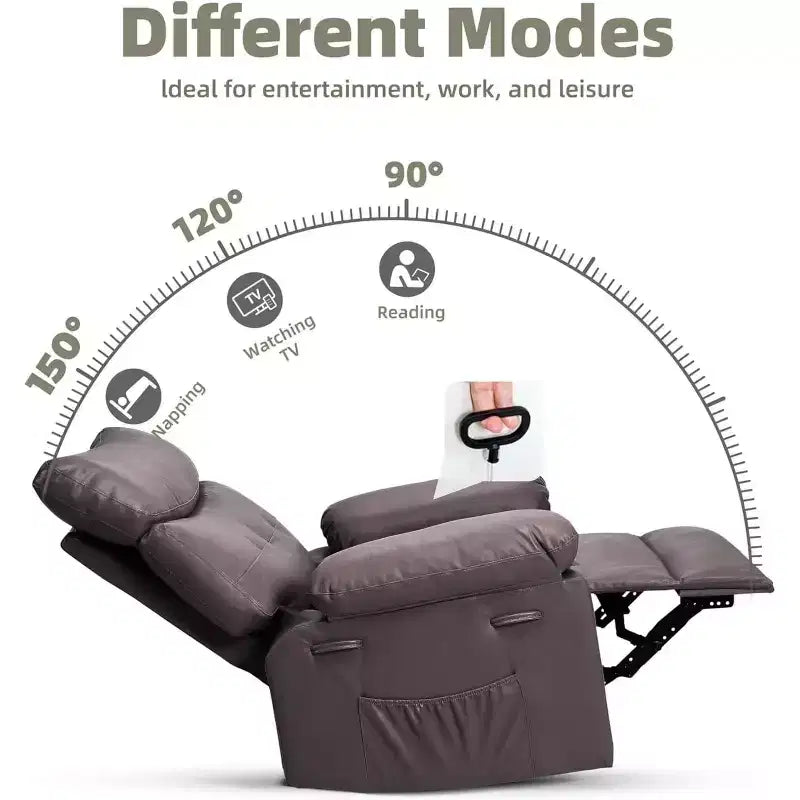 Fauteuil inclinable à bascule pivotant surdimensionné, large fauteuil inclinable manuel en cuir PU
