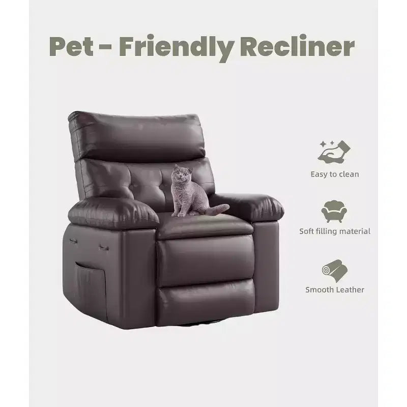 Fauteuil inclinable à bascule pivotant surdimensionné, large fauteuil inclinable manuel en cuir PU