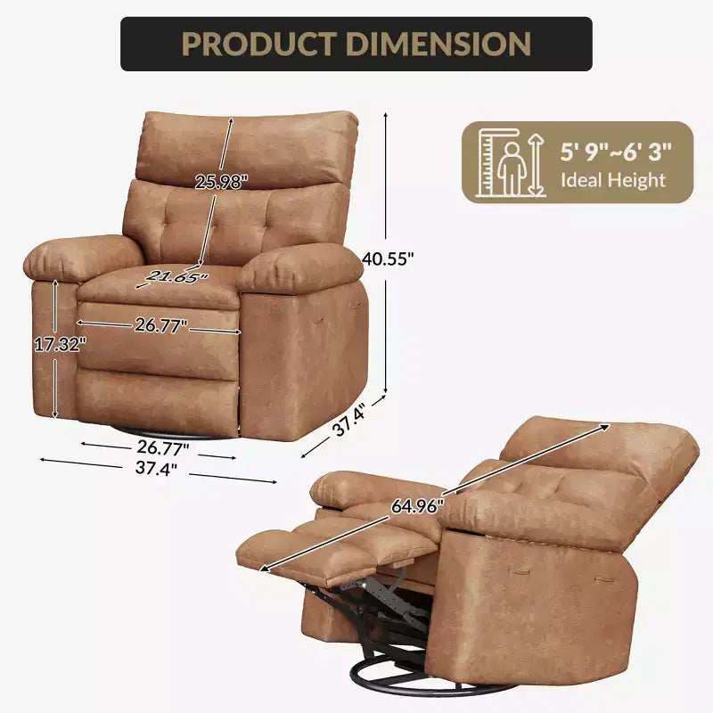 Fauteuil inclinable surdimensionné, fauteuil inclinable manuel avec rembourrage éponge 1,5X