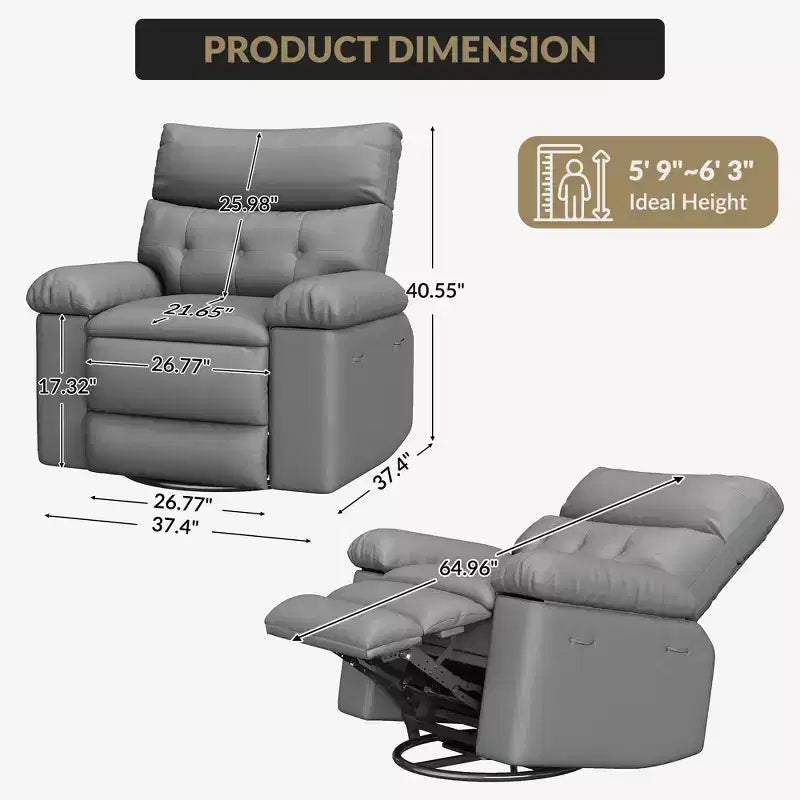 Fauteuil inclinable surdimensionné, fauteuil inclinable manuel avec rembourrage éponge 1,5X