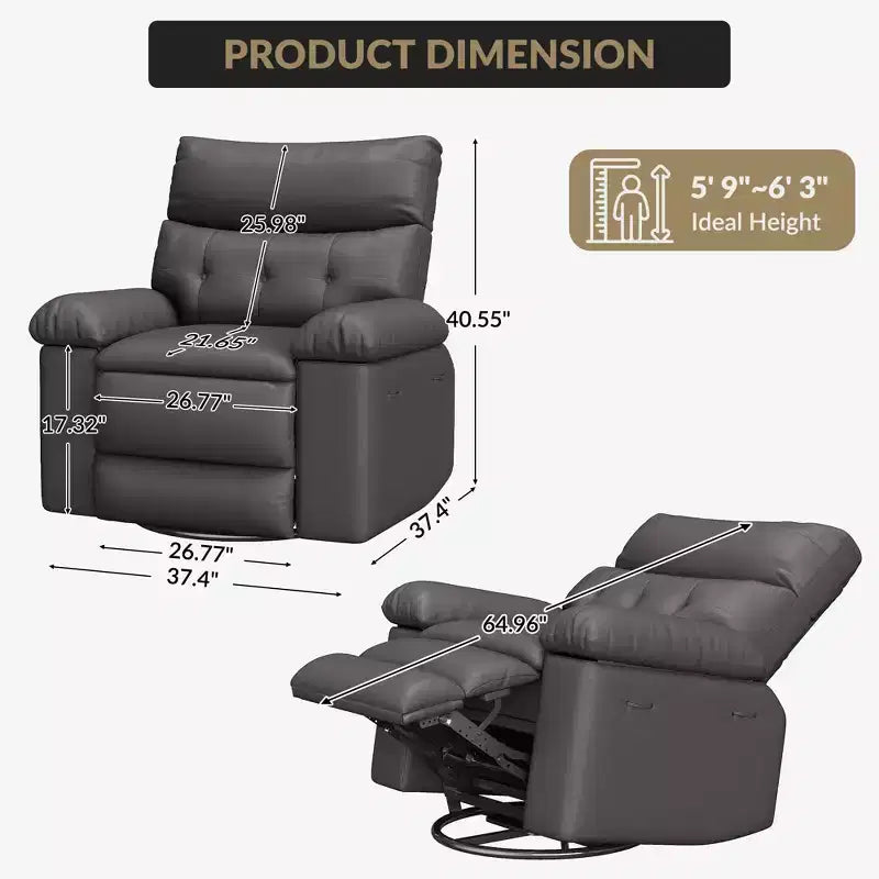 Fauteuil inclinable surdimensionné, fauteuil inclinable manuel avec rembourrage éponge 1,5X