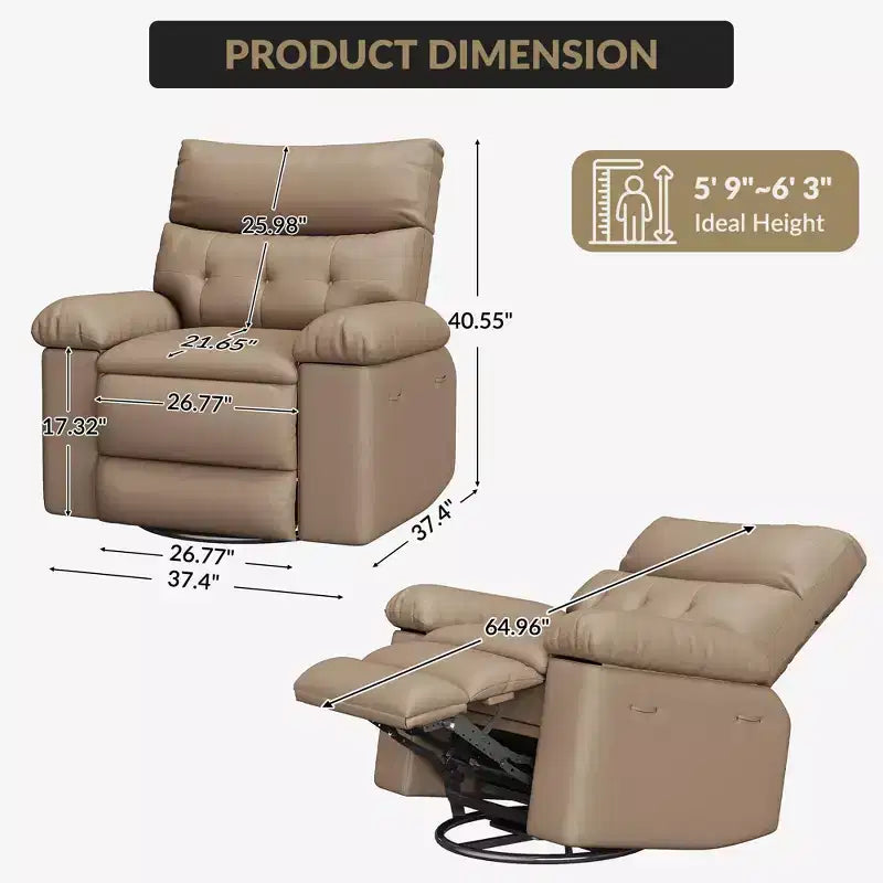 Fauteuil inclinable surdimensionné, fauteuil inclinable manuel avec rembourrage éponge 1,5X