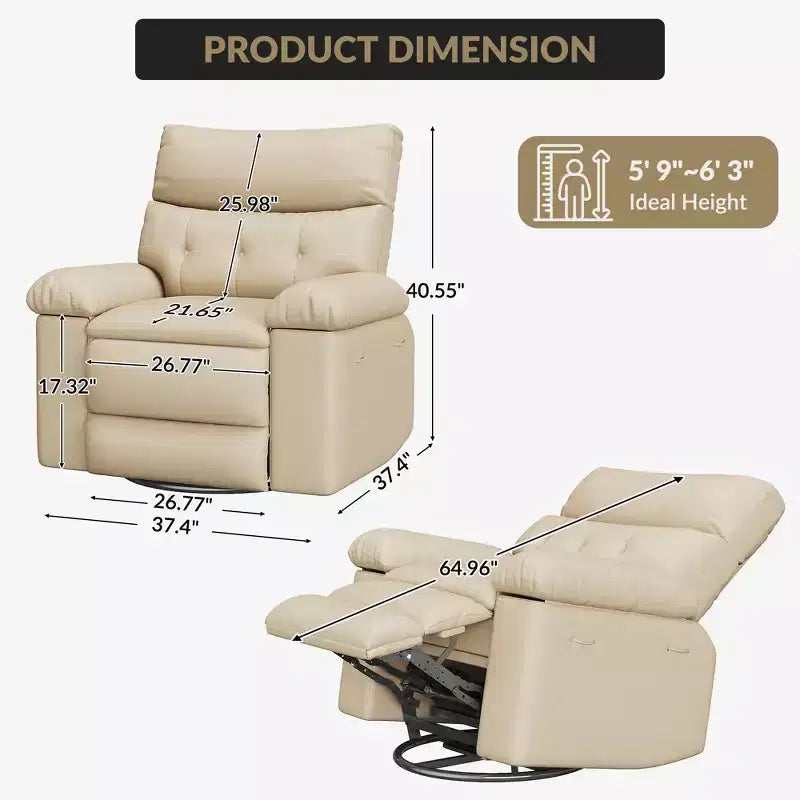 Fauteuil inclinable surdimensionné, fauteuil inclinable manuel avec rembourrage éponge 1,5X