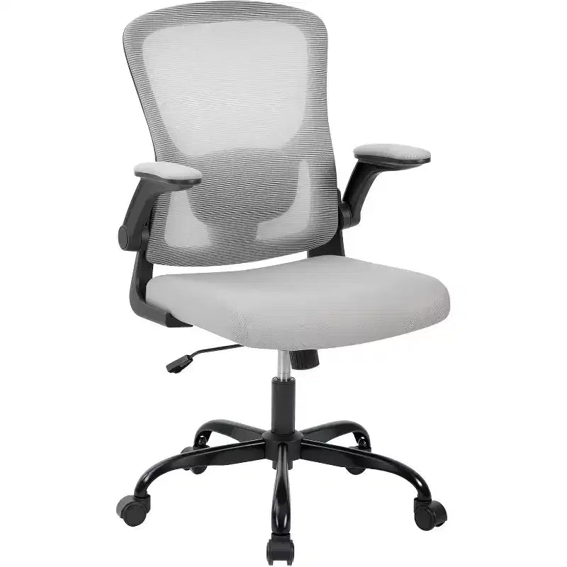 Chaise de bureau ergonomique à dossier haut en maille grise, hauteur réglable