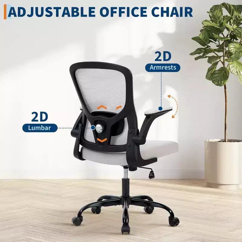 Chaise de bureau ergonomique à dossier haut en maille grise, hauteur réglable