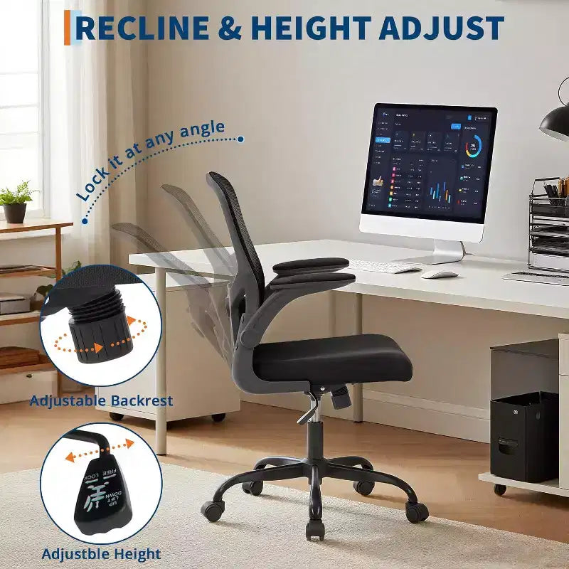 Chaise de bureau ergonomique à dossier haut en maille grise, hauteur réglable