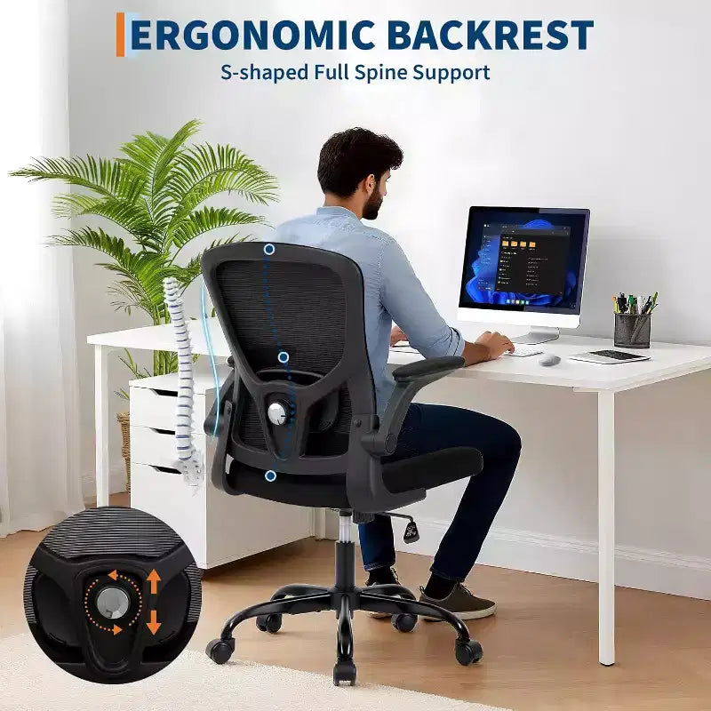 Chaise de bureau ergonomique à dossier haut en maille grise, hauteur réglable