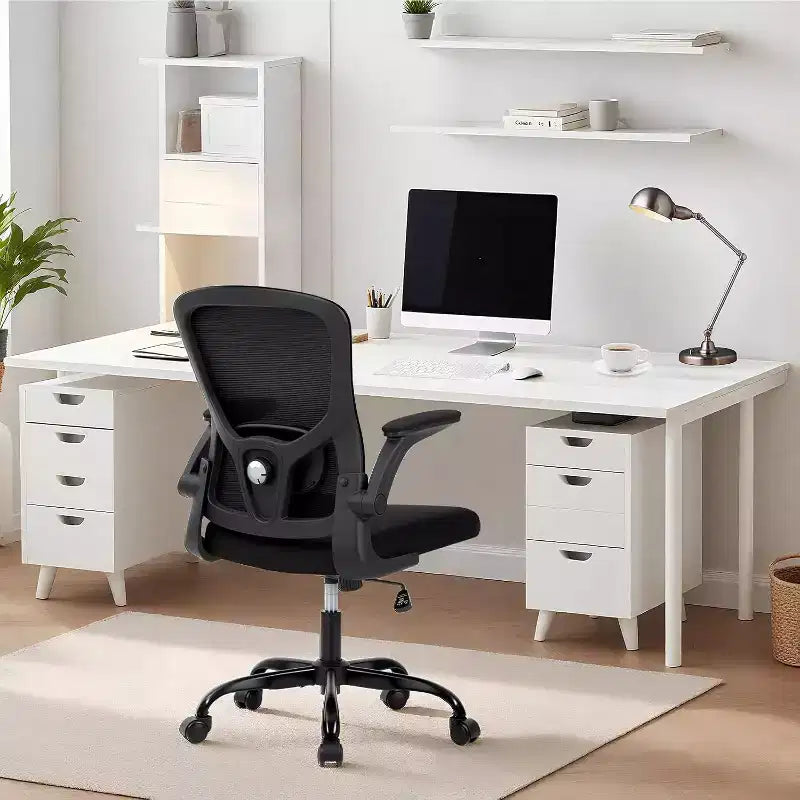 Premium Ergonomic High-Grey Mesh Office Chair - Adjustable Height, Flip-Up Armrests & Lumbar Support - Comfy Swivel Seat for Home, Gaming & Work