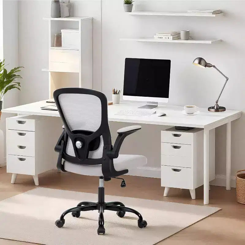 Chaise de bureau ergonomique à dossier haut en maille grise, hauteur réglable