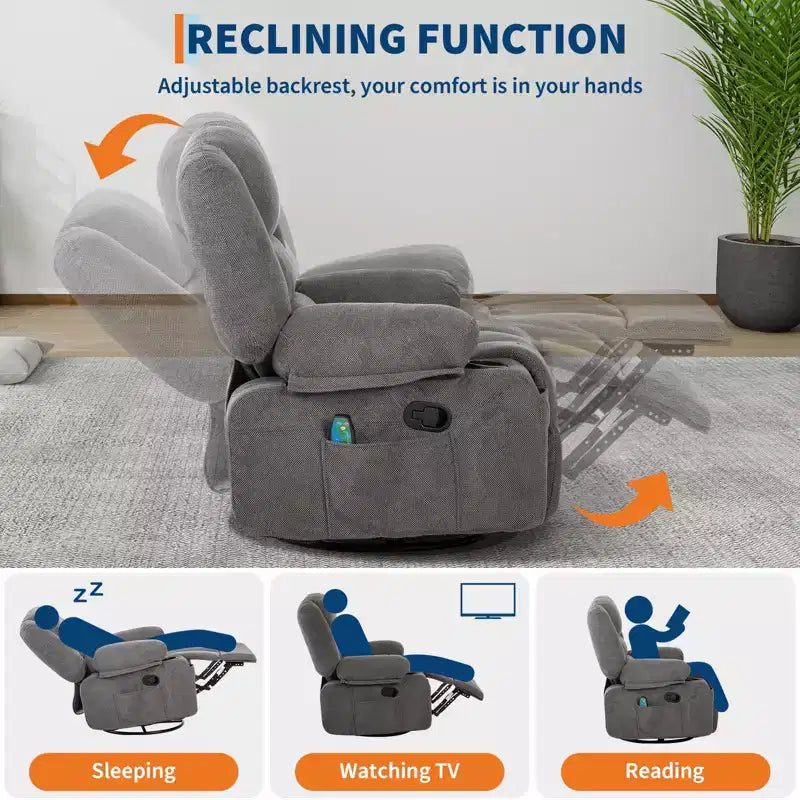 Fauteuils inclinables pivotants à 360° avec massage vibrant et chauffage