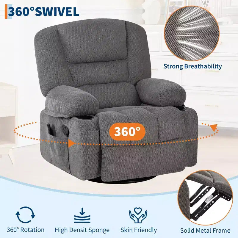 Fauteuils inclinables pivotants à 360° avec massage vibrant et chauffage