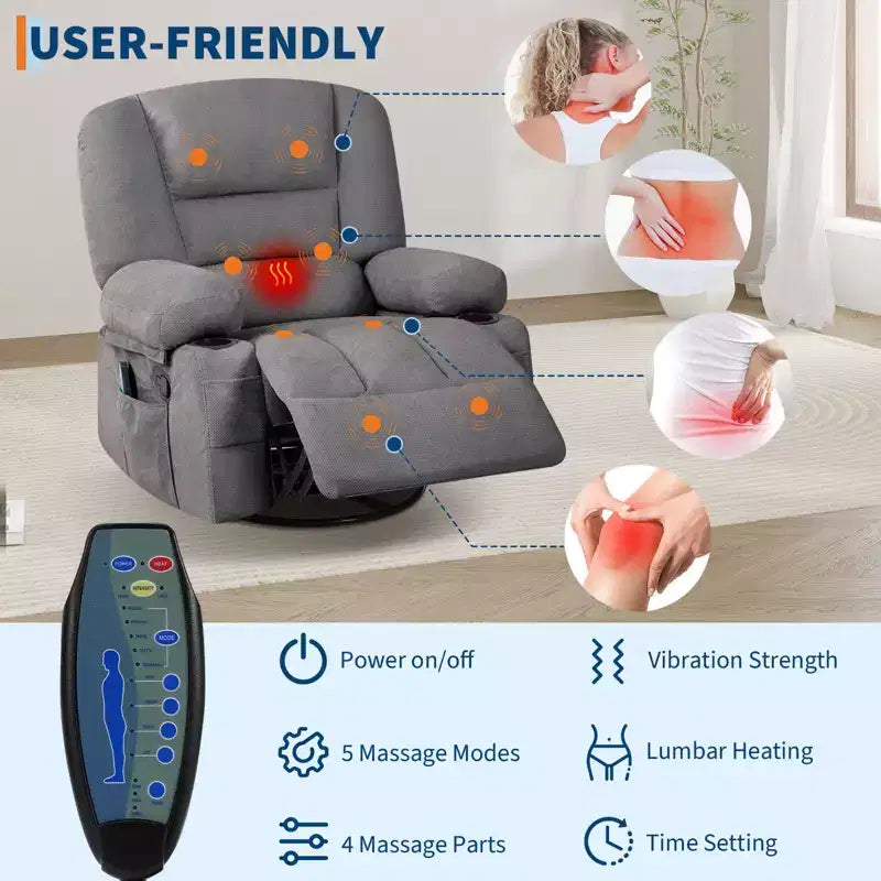 Fauteuils inclinables pivotants à 360° avec massage vibrant et chauffage