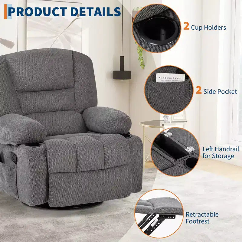 Fauteuils inclinables pivotants à 360° avec massage vibrant et chauffage