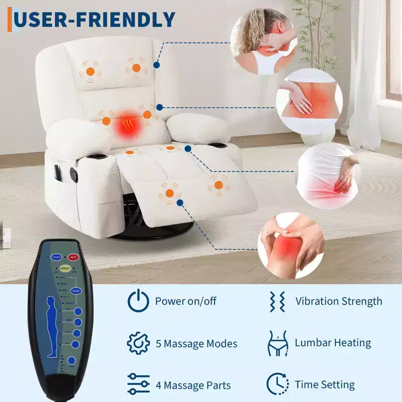 Fauteuils inclinables pivotants à 360° avec massage vibrant et chauffage