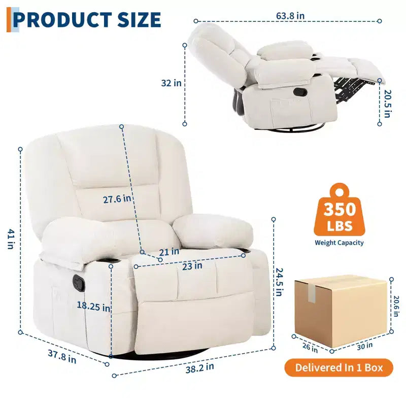 Fauteuils inclinables pivotants à 360° avec massage vibrant et chauffage