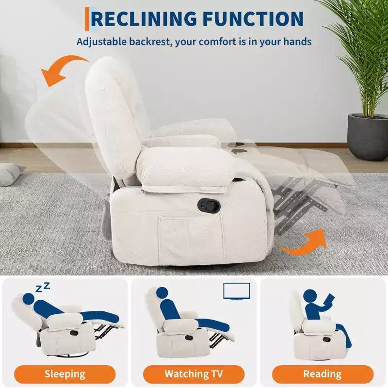 Fauteuils inclinables pivotants à 360° avec massage vibrant et chauffage