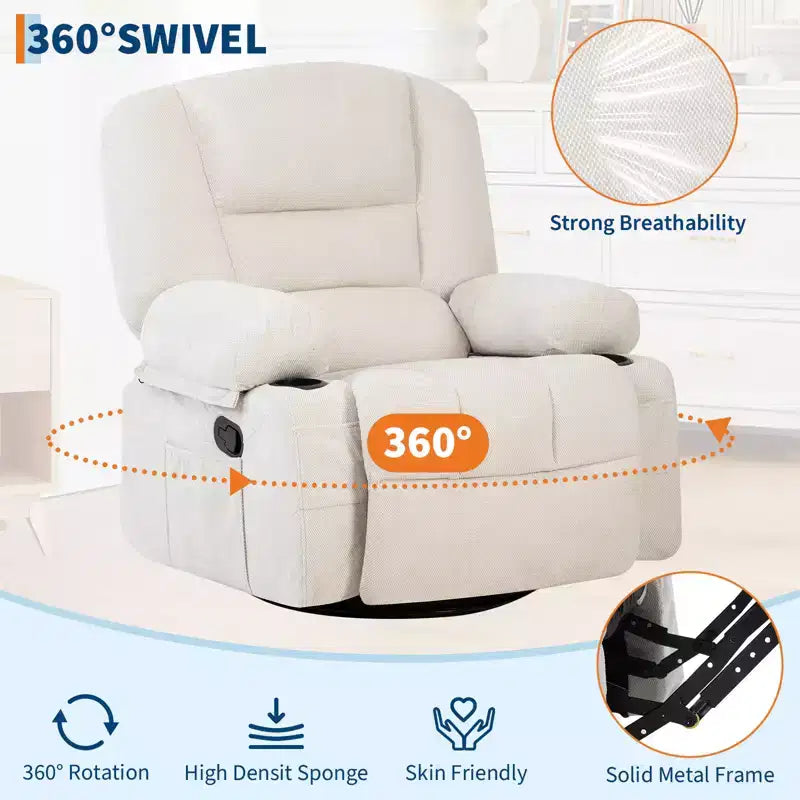 Fauteuils inclinables pivotants à 360° avec massage vibrant et chauffage