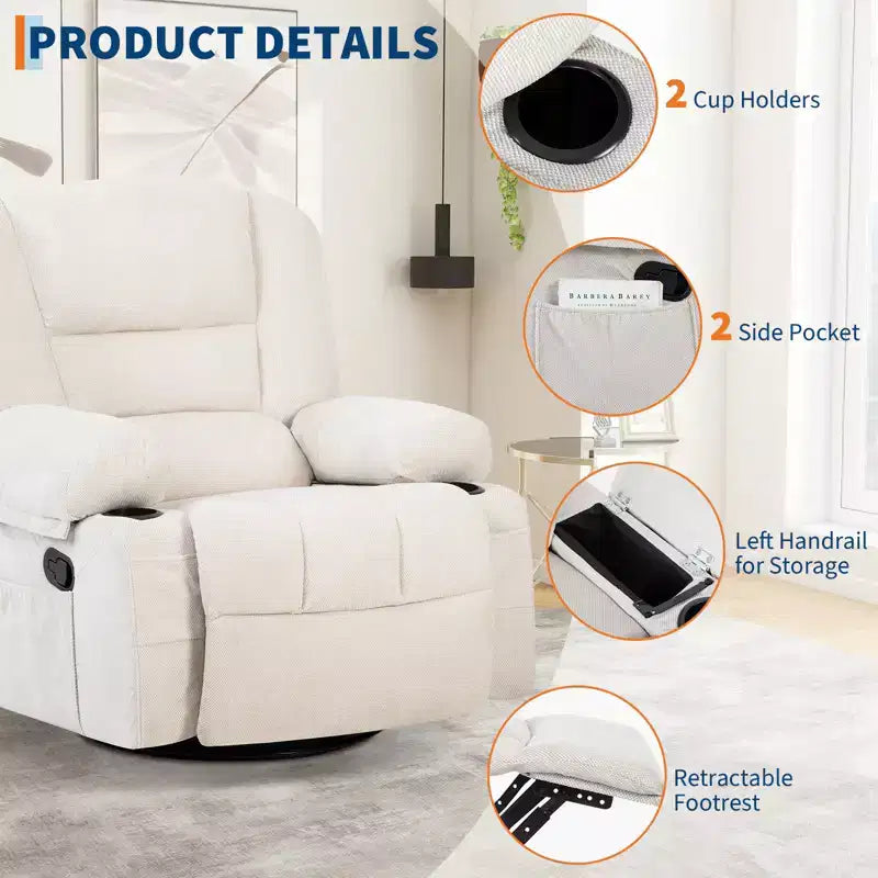 Fauteuils inclinables pivotants à 360° avec massage vibrant et chauffage