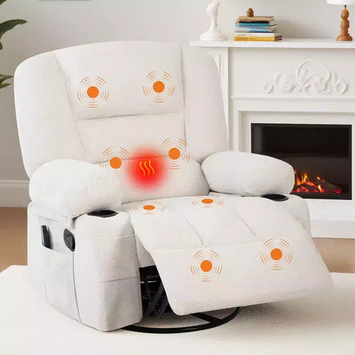360 Swivel Recliner Chairs with Vibration Massage & Heating, Upholstered Reclining Chair with Storage Armrest