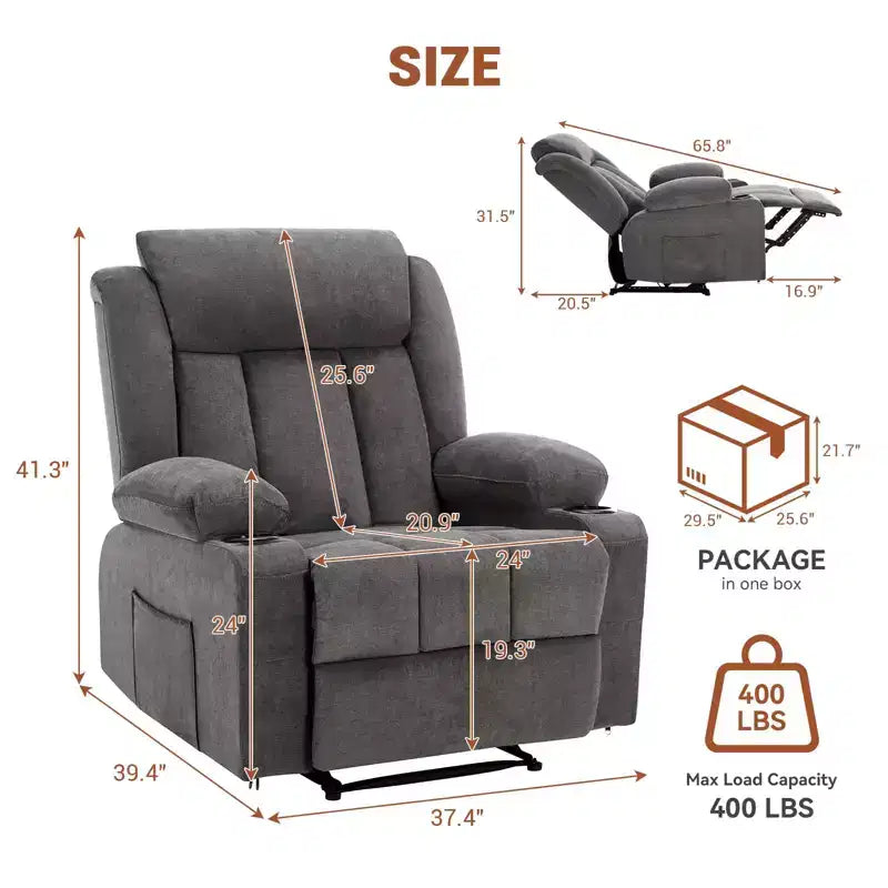 Fauteuil inclinable, Canapé inclinable manuel avec massage et chaleur