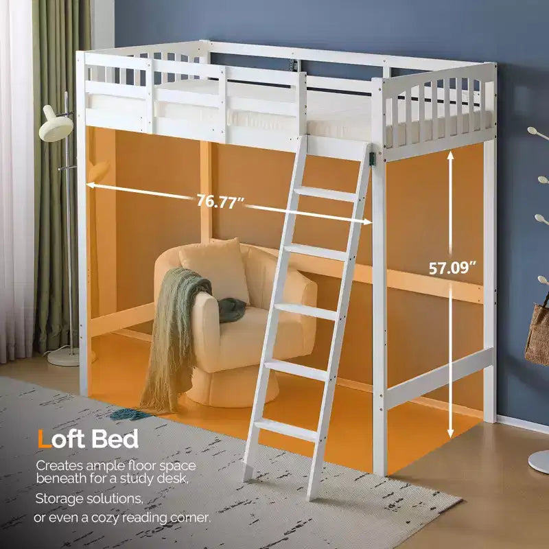 Lit mezzanine en bois massif taille double/complète avec station de recharge USB/LED avec barreaux plats
