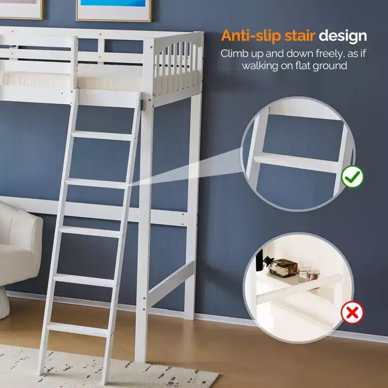 Lit mezzanine en bois massif taille double/complète avec station de recharge USB/LED avec barreaux plats