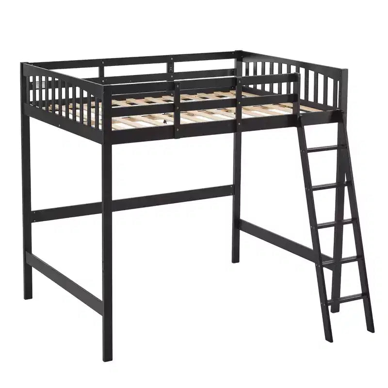 Lit mezzanine en bois massif taille double/complète avec station de recharge USB/LED avec barreaux plats