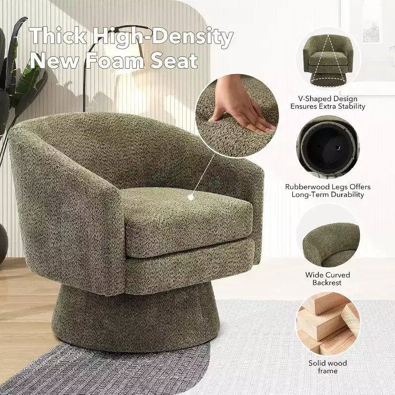 Fauteuil d'appoint pivotant 360 moderne, rond et confortable en tissu chenille