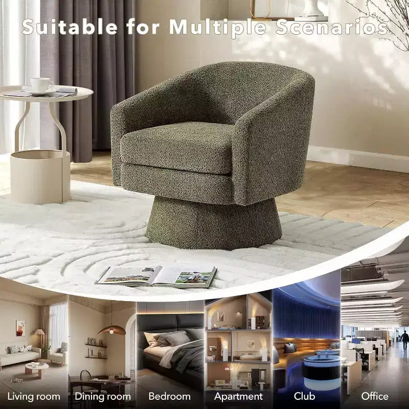 Fauteuil d'appoint pivotant 360 moderne, rond et confortable en tissu chenille