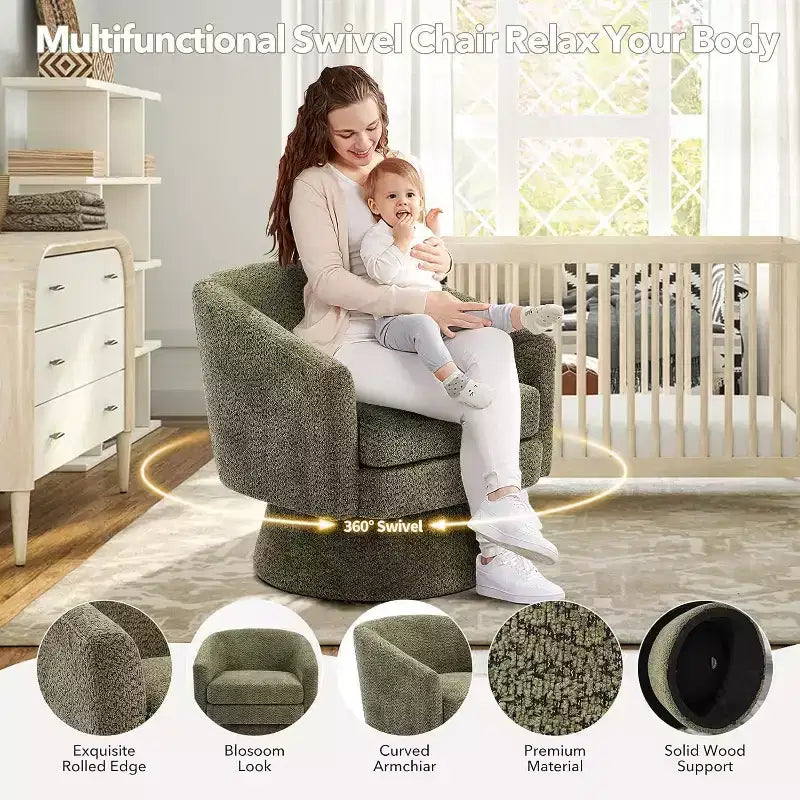Fauteuil d'appoint pivotant 360 moderne, rond et confortable en tissu chenille