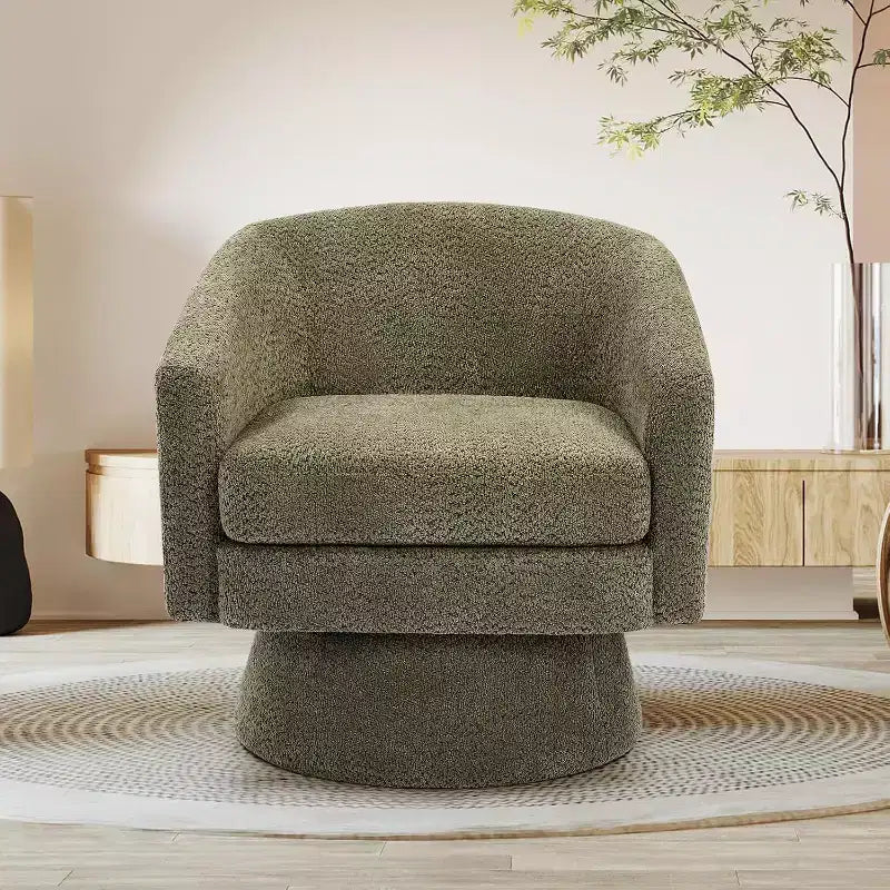 Fauteuil d'appoint pivotant 360 moderne, rond et confortable en tissu chenille
